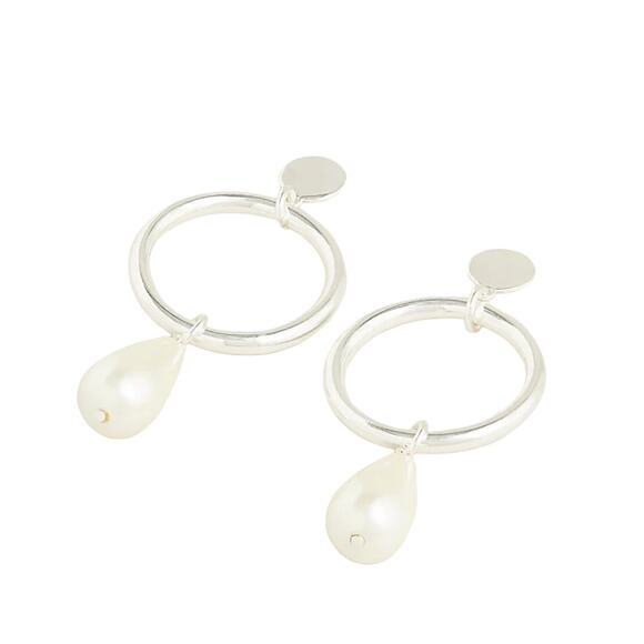 NWT J. Crew Silver Mirror Pearl Drop Earrings - Picture 1 of 5